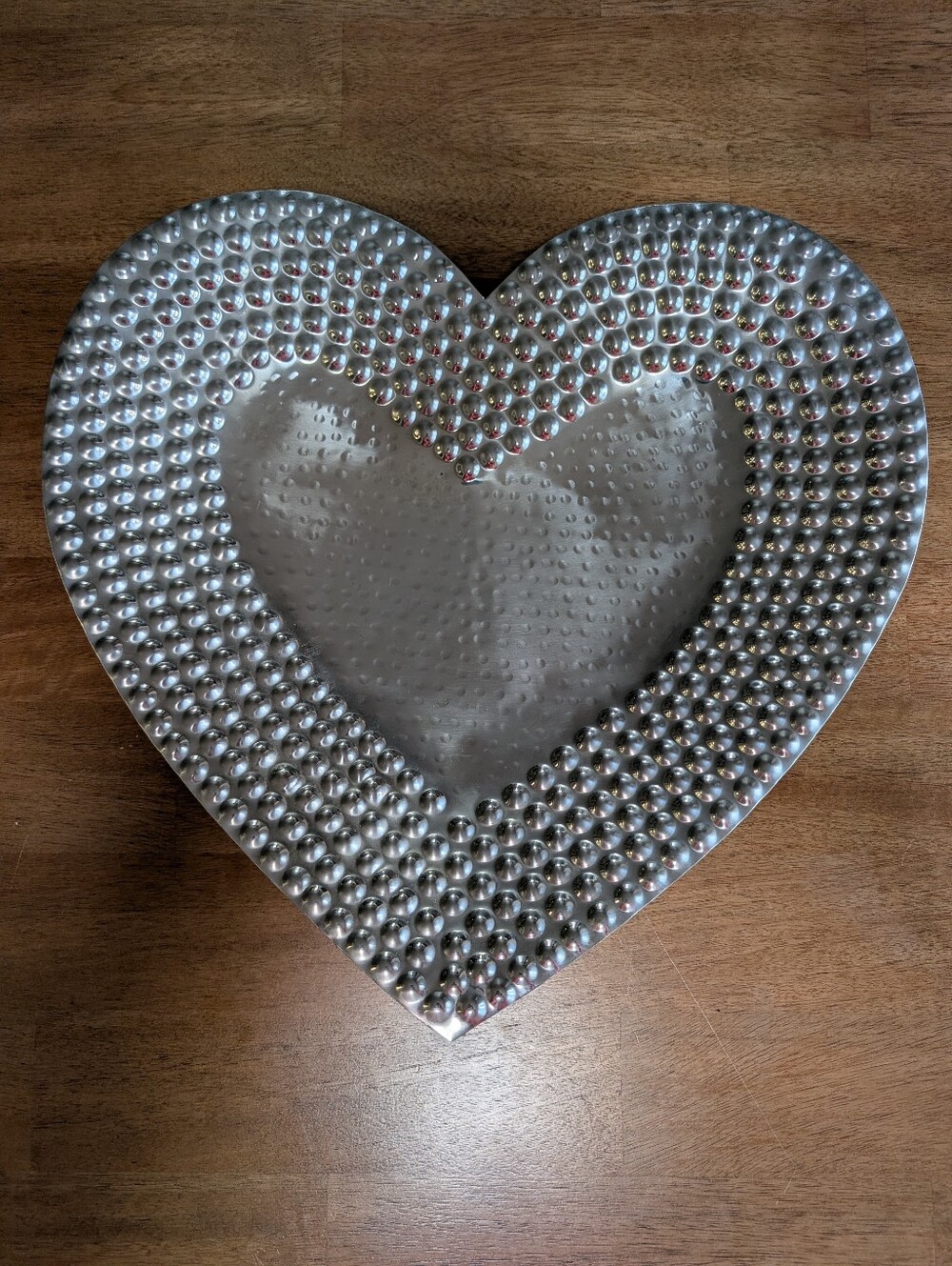 Hammered Large Heart Shaped Beaded Bubble Footed Metal Tray Home Decor India 17"